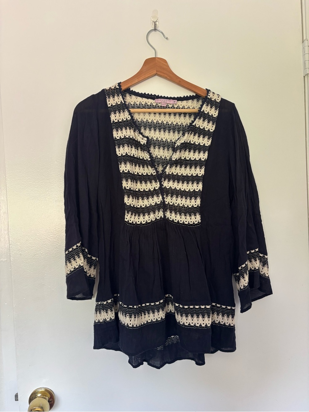 Calypso St. Barth Black Tunic with Cream Crochet Insets